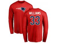 Men #33 Joejuan Williams Red Football Name & Number Logo New England Patriots Long Sleeve T-Shirt