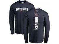 Men #50 Chase Winovich Navy Blue Football Backer New England Patriots Long Sleeve T-Shirt