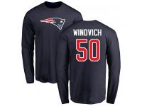 Men #50 Chase Winovich Navy Blue Football Name & Number Logo New England Patriots Long Sleeve T-Shirt