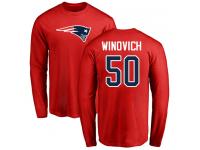 Men #50 Chase Winovich Red Football Name & Number Logo New England Patriots Long Sleeve T-Shirt