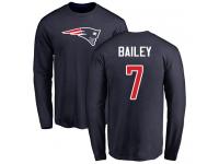 Men #7 Jake Bailey Navy Blue Football Name & Number Logo New England Patriots Long Sleeve T-Shirt