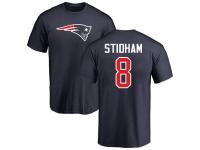 Men #8 Jarrett Stidham Navy Blue Football Name & Number Logo New England Patriots T-Shirt