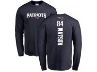 Men #84 Benjamin Watson Navy Blue Football Backer New England Patriots Long Sleeve T-Shirt