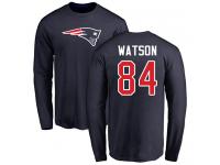 Men #84 Benjamin Watson Navy Blue Football Name & Number Logo New England Patriots Long Sleeve T-Shirt