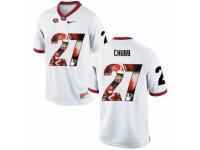 Men Georgia Bulldogs #27 Nick Chubb White With Portrait Print College Football Jersey