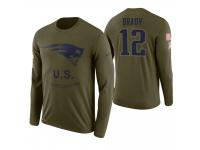 Men New England Patriots #12 Tom Brady 2018 Salute to Service Long Sleeve Olive T-Shirt