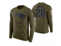 Men New England Patriots #28 James White 2018 Salute to Service Long Sleeve Olive T-Shirt