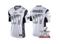 Men New England Patriots #87 Rob Gronkowski White 2017 Super Bowl 51 Patch Steel Silver Limited Jersey