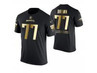 Men New England Patriots Trent Brown #77 Metall Dark Golden Special Limited Edition With Message T-Shirt