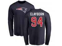 Men Nike Adrian Clayborn Navy Blue Name & Number Logo - NFL New England Patriots #94 Long Sleeve T-Shirt