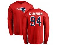 Men Nike Adrian Clayborn Red Name & Number Logo - NFL New England Patriots #94 Long Sleeve T-Shirt