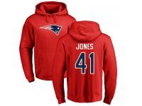 Men Nike Cyrus Jones Red Name & Number Logo - NFL New England Patriots #41 Pullover Hoodie