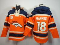 Men Nike Denver Broncos #18 Peyton Manning Orange Pullover Hoodie