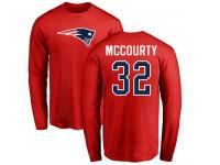 Men Nike Devin McCourty Red Name & Number Logo - NFL New England Patriots #32 Long Sleeve T-Shirt