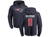Men Nike Drew Bledsoe Navy Blue Name & Number Logo - NFL New England Patriots #11 Pullover Hoodie