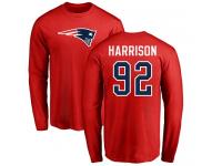 Men Nike James Harrison Red Name & Number Logo - NFL New England Patriots #92 Long Sleeve T-Shirt