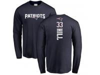 Men Nike Jeremy Hill Navy Blue Backer - NFL New England Patriots #33 Long Sleeve T-Shirt