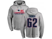 Men Nike Joe Thuney Heather Gray 2017 AFC Champions - NFL New England Patriots #62 Pullover Hoodie