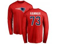 Men Nike John Hannah Red Name & Number Logo - NFL New England Patriots #73 Long Sleeve T-Shirt