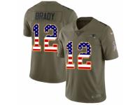 Men Nike New England Patriots #12 Tom Brady Limited Olive/USA Flag 2017 Salute to Service NFL Jersey