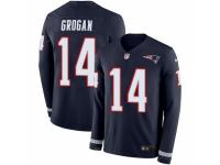 Men Nike New England Patriots #14 Steve Grogan Limited Navy Blue Therma Long Sleeve NFL Jersey