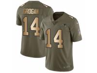 Men Nike New England Patriots #14 Steve Grogan Limited Olive/Gold 2017 Salute to Service NFL Jersey