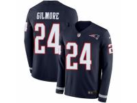 Men Nike New England Patriots #24 Stephon Gilmore Limited Navy Blue Therma Long Sleeve NFL Jersey