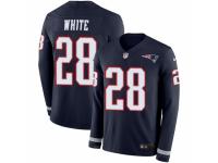 Men Nike New England Patriots #28 James White Limited Navy Blue Therma Long Sleeve NFL Jersey