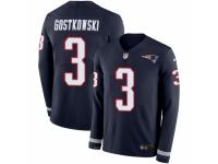 Men Nike New England Patriots #3 Stephen Gostkowski Limited Navy Blue Therma Long Sleeve NFL Jersey