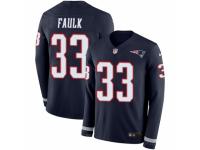 Men Nike New England Patriots #33 Kevin Faulk Limited Navy Blue Therma Long Sleeve NFL Jersey