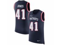 Men Nike New England Patriots #41 Cyrus Jones Limited Navy Blue Rush Player Name & Number Tank Top NFL Jersey