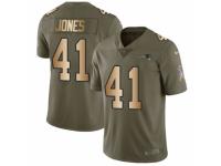 Men Nike New England Patriots #41 Cyrus Jones Limited Olive/Gold 2017 Salute to Service NFL Jersey