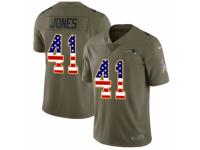 Men Nike New England Patriots #41 Cyrus Jones Limited Olive/USA Flag 2017 Salute to Service NFL Jersey