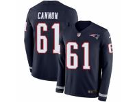 Men Nike New England Patriots #61 Marcus Cannon Limited Navy Blue Therma Long Sleeve NFL Jersey