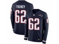 Men Nike New England Patriots #62 Joe Thuney Limited Navy Blue Therma Long Sleeve NFL Jersey