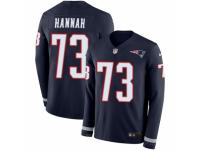 Men Nike New England Patriots #73 John Hannah Limited Navy Blue Therma Long Sleeve NFL Jersey