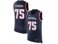 Men Nike New England Patriots #75 Ted Karras Limited Navy Blue Rush Player Name & Number Tank Top NFL Jersey