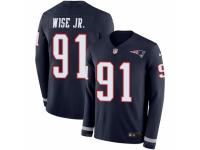 Men Nike New England Patriots #91 Deatrich Wise Jr Limited Navy Blue Therma Long Sleeve NFL Jersey