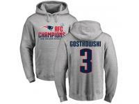 Men Nike Stephen Gostkowski Heather Gray 2017 AFC Champions - NFL New England Patriots #3 Pullover Hoodie