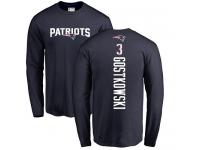 Men Nike Stephen Gostkowski Navy Blue Backer - NFL New England Patriots #3 Long Sleeve T-Shirt