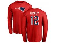 Men Nike Tom Brady Red Name & Number Logo - NFL New England Patriots #12 Long Sleeve T-Shirt