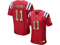 Men's Nike New England Patriots #11 Julian Edelman Elite Red Gold Alternate NFL Jersey