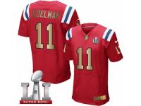 Men's Nike New England Patriots #11 Julian Edelman Elite Red Gold Alternate Super Bowl LI 51 NFL Jersey