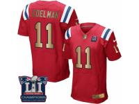 Men's Nike New England Patriots #11 Julian Edelman Elite Red Gold Alternate Super Bowl LI Champions NFL Jersey