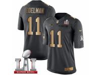 Men's Nike New England Patriots #11 Julian Edelman Limited Black Gold Salute to Service Super Bowl LI 51 NFL Jersey