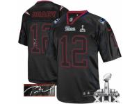 Men's Nike New England Patriots 12 Tom Brady Elite Lights Out Black Autographed Super Bowl XLIX NFL Jersey