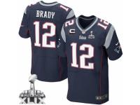 Men's Nike New England Patriots #12 Tom Brady Elite Navy Blue Team Color C Patch Super Bowl XLIX NFL Jersey