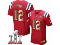 Men's Nike New England Patriots #12 Tom Brady Elite Red Gold Alternate Super Bowl LI 51 NFL Jersey