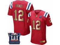 Men's Nike New England Patriots #12 Tom Brady Elite Red Gold Alternate Super Bowl LI Champions NFL Jersey