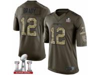 Men's Nike New England Patriots #12 Tom Brady Limited Green Salute to Service Super Bowl LI 51 NFL Jersey